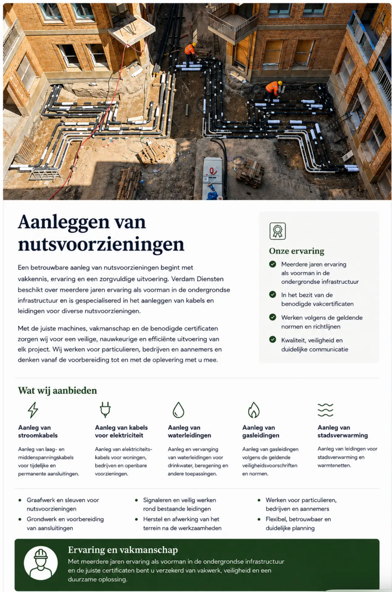 Aanleggen van nutsvoorzieningen — onze ervaring en wat wij aanbieden