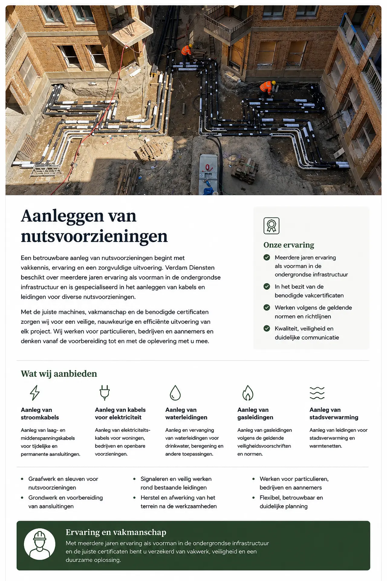 Aanleggen van nutsvoorzieningen — onze ervaring en wat wij aanbieden
